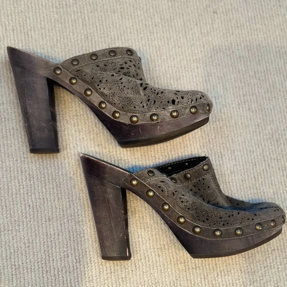 ASH bohemian suede cutout clogs size 8